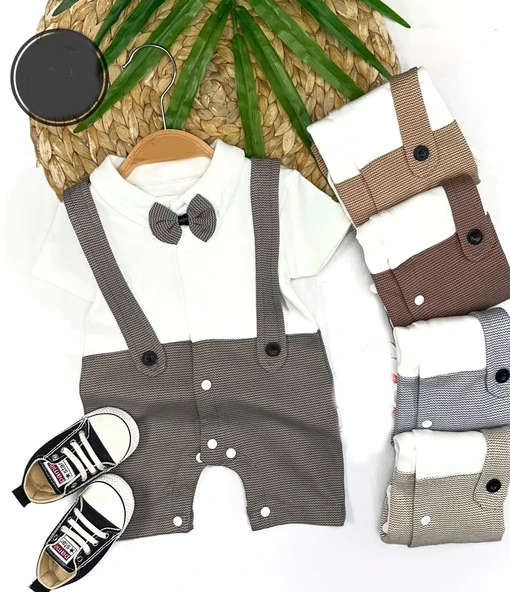 LitaeTrend 3-6-9-12 Ay Papyon Detaylı Çizgili Salopet Görünümlü Erkek Bebek Tulumu ürün görseli 1