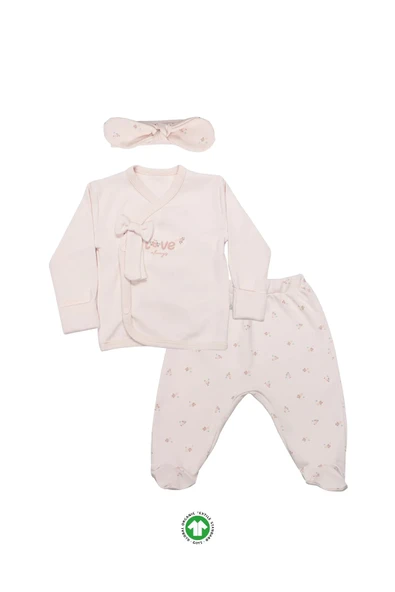 LitaeTrend Bistyle 3lü Zıbın Takım Grow İn Love 13102 Pembe Ekru ürün görseli 1