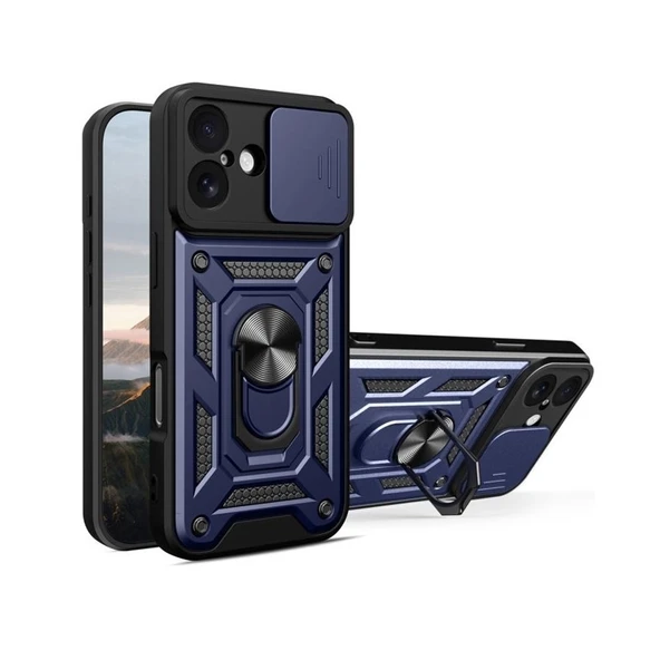 Gpack iPhone 17 uyumlu Kılıf Pars Sürgülü Kamera Korumalı Yüzüklü Sert Silikon - Resim 2