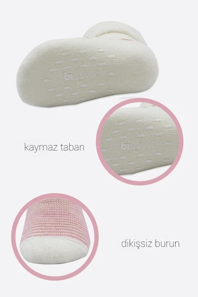 LitaeTrend Bistyle 2'li Havlu Soket Kaymaz Çorap 10504 Ekru Pudra - Resim 5
