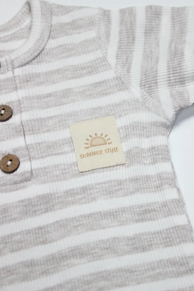 LitaeTrend Line Colors Yarım Kol Patiksiz Tulum 15126 Bej - Resim 3