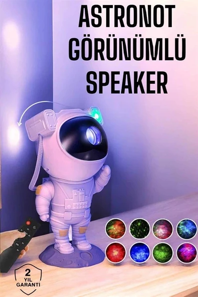 LitaeTrend Astronot Bluetooth Hoparlör Gökyüzü Projektör Gece Lambası - Resim 2