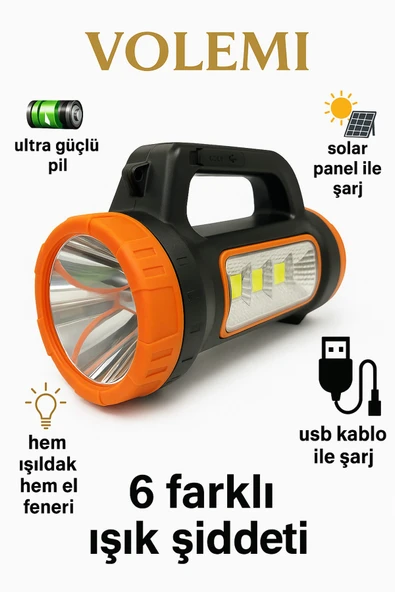 Volemi V-003 Güneş Enerjili Şarjlı Kamp Lambası (3 W + 15 W) Uzun Menzilli Acil Durum Feneri ürün görseli