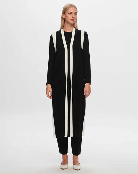 T24Y-1002 MISSDALIDA RENK DETAYLI UZUN TRİKO YELEK - Resim 2