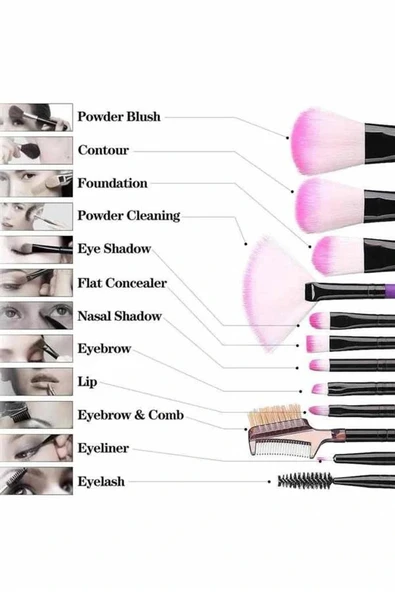 LitaeTrend Makyaj Fırçası 12 Parça Set Yumuşak Uçlu Göz Makyajına Uygun Hafif ve Taşınabilir Çanta - Resim 4
