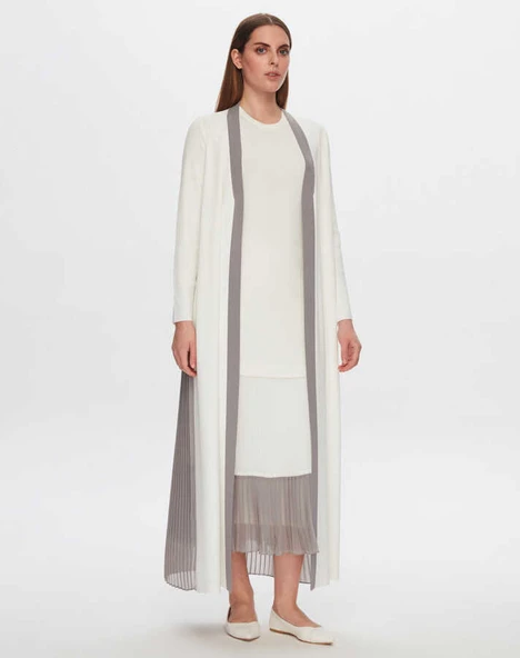 T24Y-9032 MISSDALIDA ARKASI ŞİFON PLİSE TRİKO UZUN HIRKA - Resim 3