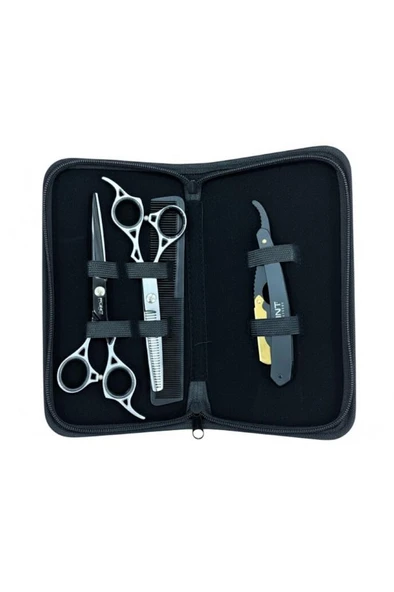 Point Profesyonel Çantalı 3'lü 6 İnç Düz Makas Ara Makas Ustura Seti Black Gold Siyah Altın ürün görseli