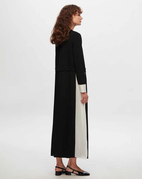 T24Y-9024 MISSDALIDA PLİSE DETAYLI GÖMLEK YAKA UZUN HIRKA - Resim 3