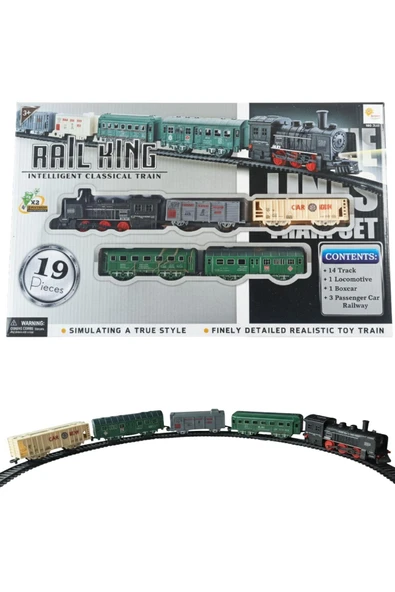 Pilli, Işıklı 19 Parça Oyuncak Tren Seti - Steam Express Model ürün görseli