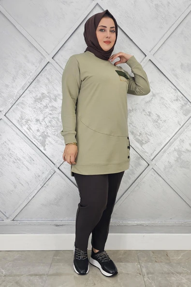 KADIN DÜĞME VE CEP GÖRÜNÜM DETAYLI TESETTÜR TUNİK - Resim 6