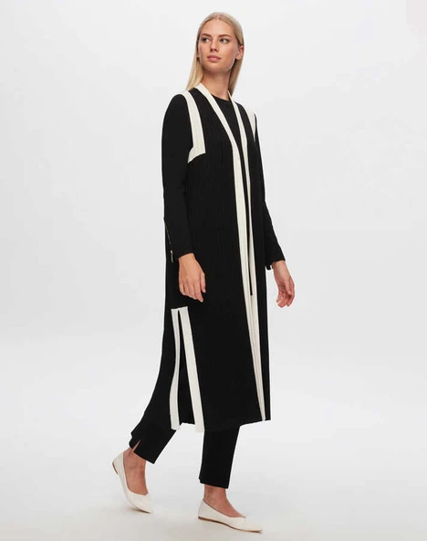 T24Y-1002 MISSDALIDA RENK DETAYLI UZUN TRİKO YELEK - Resim 3