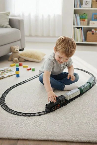 Pilli, Işıklı 19 Parça Oyuncak Tren Seti - Steam Express Model - Resim 2