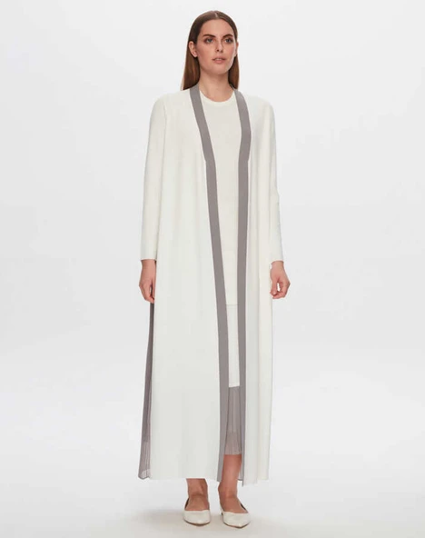 T24Y-9032 MISSDALIDA ARKASI ŞİFON PLİSE TRİKO UZUN HIRKA - Resim 2