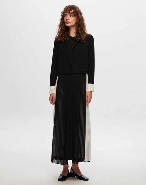 T24Y-9024 MISSDALIDA PLİSE DETAYLI GÖMLEK YAKA UZUN HIRKA ürün görseli