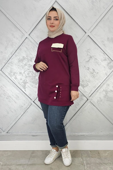 KADIN DÜĞME VE CEP GÖRÜNÜM DETAYLI TESETTÜR TUNİK - Resim 2