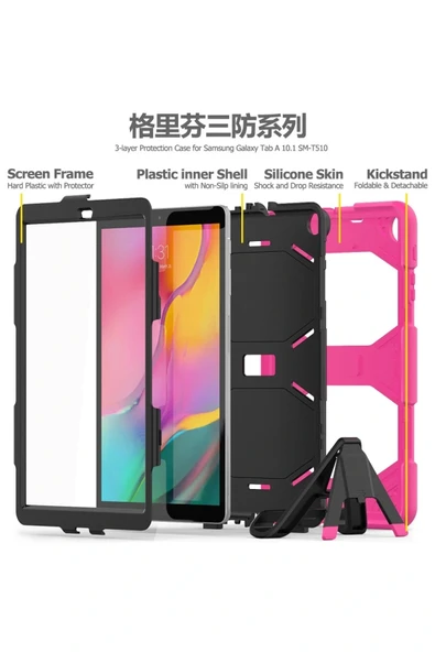 LitaeTrend Samsung Galaxy T510 Tab A 10.1 Kılıf Griffin Tablet Kapak - Pembe - Resim 4