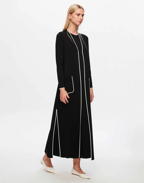 T24Y-4009 MISSDALIDA YAKASI VE BİLEĞİ ÇİZGİ ELBİSE - Resim 2