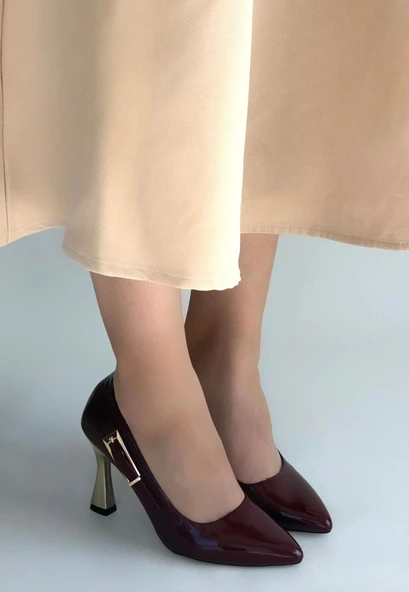 Motya Bordo Rugan Topuklu Ayakkabı - Resim 2