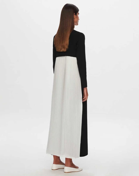 T24Y-9032 MISSDALIDA ARKASI ŞİFON PLİSE TRİKO UZUN HIRKA - Resim 7