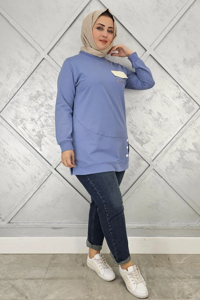 KADIN DÜĞME VE CEP GÖRÜNÜM DETAYLI TESETTÜR TUNİK - Resim 5