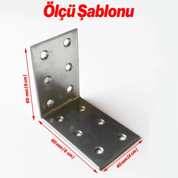 L Demir Gönye (25 ADET) 40x60x60 mm Metal Mobilya Bağlantı Aparatı Raf Köşe Sabitleme Demiri - Resim 3