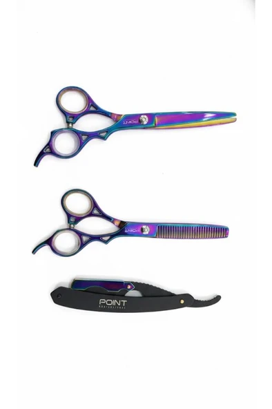 Point Profesyonel Çantalı 3'lü 6 İnç Düz Makas Ara Makas Ustura Seti Colorful Renkli - Resim 2