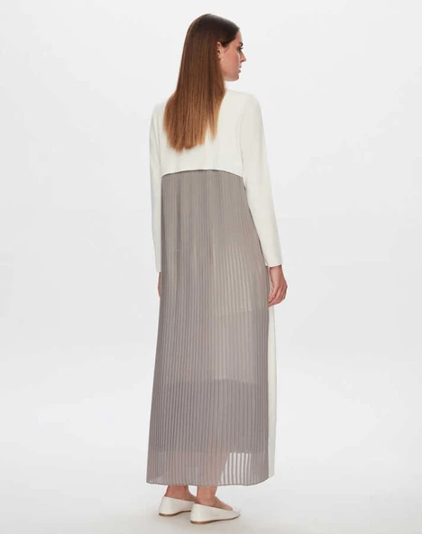 T24Y-9032 MISSDALIDA ARKASI ŞİFON PLİSE TRİKO UZUN HIRKA - Resim 4