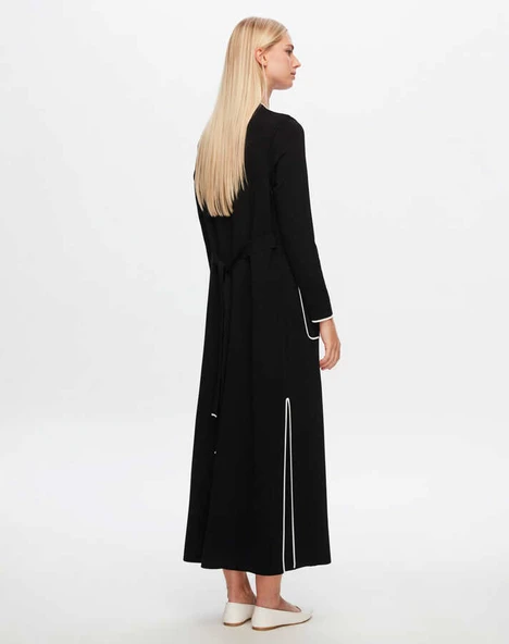 T24Y-4009 MISSDALIDA YAKASI VE BİLEĞİ ÇİZGİ ELBİSE - Resim 3