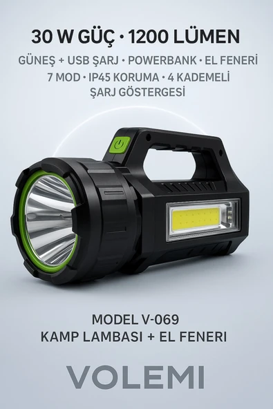 Volemi V-069 Uzun Menzilli Şarjlı Kamp Lambası El Feneri – Deprem, Acil Durum, Bahçe Ve Kamp Kullanımı ürün görseli