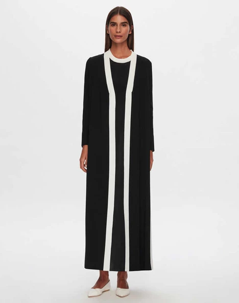 T24Y-9032 MISSDALIDA ARKASI ŞİFON PLİSE TRİKO UZUN HIRKA - Resim 5