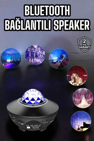 LitaeTrend Çocuklara Özel Şarjlı Bluetooth Hoparlör Parti Led Lambası Yıldızlı Projeksiyon - Resim 2