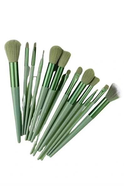 LitaeTrend Makyaj Fırça Seti Yeşil 13 Parça Fondöten Fırçası Allık Fırçası Far Fırçası - Resim 4