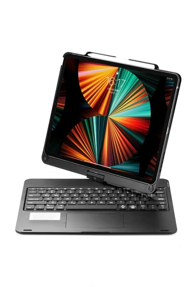 LitaeTrend iPad Pro 12.9 (2021) Kılıf Magic Dönen Klavyeli Tablet Kılıf - Siyah - Resim 4