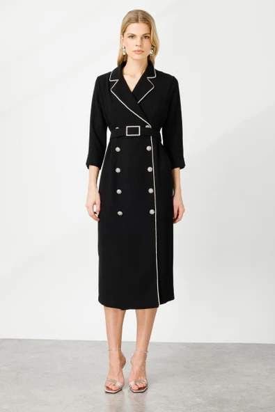 6042 MODAİLGİ ŞERİT TAŞ DETAYLI KRUVAZE ELBİSE - Resim 2