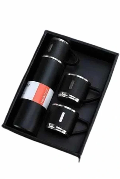 LitaeTrend Termos Seti Paslanmaz Çelik 3 Bardaklı Vakumlu Termos Set 500 Ml 12 Saate Kadar Isı Koruma - Resim 4