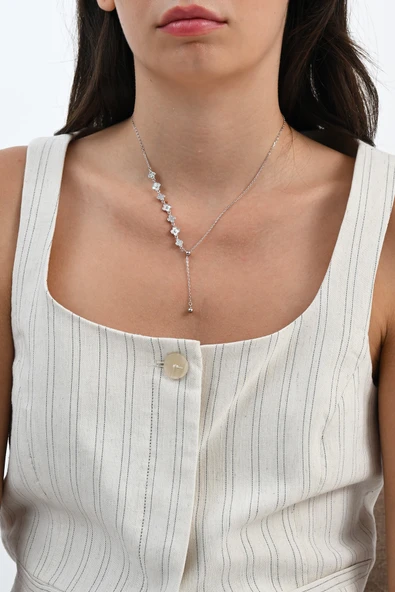 925 Ayar gümüş rodyumlu sedef ve zirkon taşlı asansörlü yedili yonca kolye  SGTL13090RODAJ ürün görseli