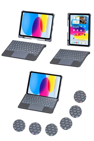 LitaeTrend T5508D iPad 2022 10.9 (10.Nesil) Kılıf Palermo Ledli Klavyeli Standlı Tablet Kılıfı - Siyah - Resim 5