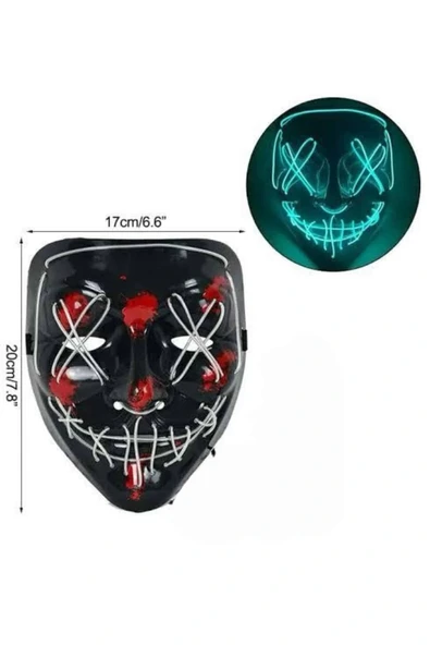 LitaeTrend Hallowen Parti Maskesi Neon Led Işıklı Maske 3 Modlu Cadılar Bayramı Maskesi - Resim 4