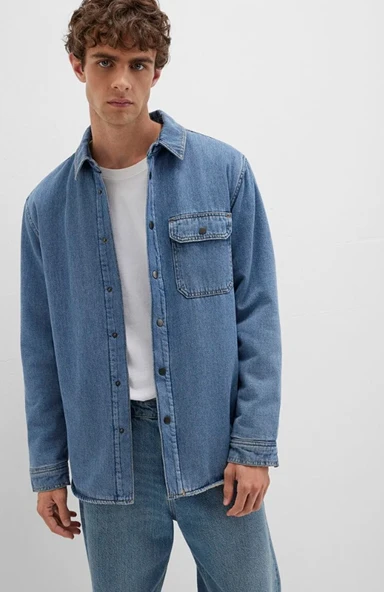 Mavi 0211186 Jeremy Classic Denim Süni Kürklü Indigo Mavisi Erkek Kot Ceket - Resim 4