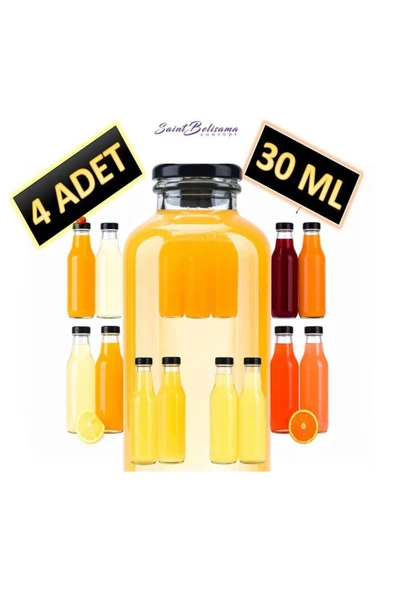 4 ADET - 30 Ml Şeffaf Cam Şişe Siyah Kapak Limonata şişesi Kolonya Şişesi, Meyve Suyu Şişesi, 30 ML ürün görseli