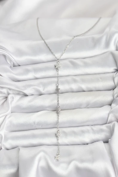 316L Çelik Zincir Gümüş Renkli Yıldız Model Kadın Y Kolye - TJ-BKO10671 - Resim 2