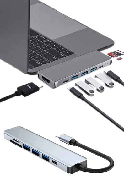 LitaeTrend Usb Type-c Hub Dönüştürücü Çevirici Çoklayıcı Macbook Çevirici 8 Portlu - Resim 5