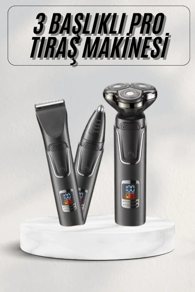 LitaeTrend Yüksek Performanslı 3 Başlıklı Profesyonel Şarjlı Islak ve Kuru Kullanıma Uygun ürün görseli 1