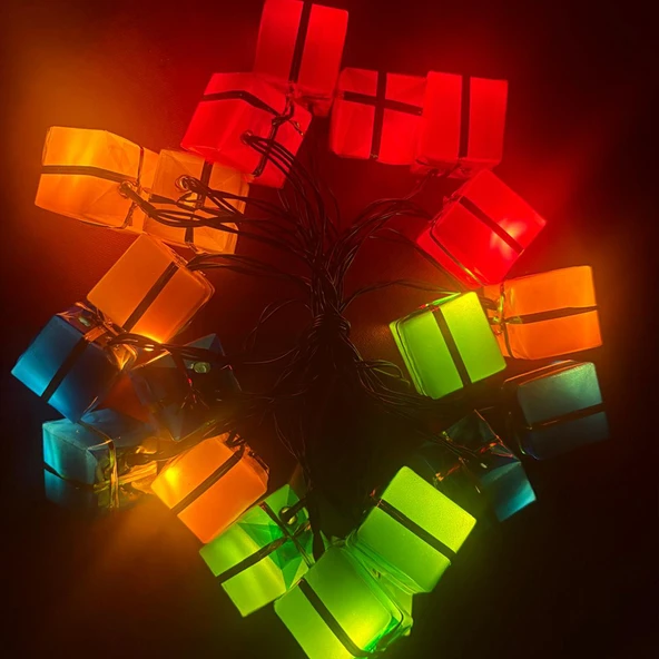 4 Metre 20 Led Pilli 2 Kademeli Hediye Kutusu Yılbaşı Ağacı Süsü Led Işık MZ-2 ürün görseli