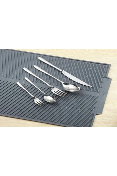 Saint Belisama Büyük Boy Silikon Su Toplamaz Bulaşık Kurutma Matı Bulaşıklık - Bulaşık Altlığı 44 X 33 Cm Gri - Resim 3