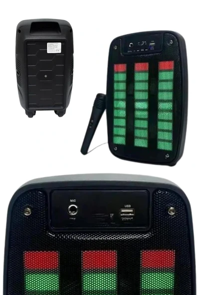 LitaeTrend Taşınabilir 6.5 inç LED Bluetooth Kareoke Hoparlör RGB Işıklı Radyolu - Resim 4