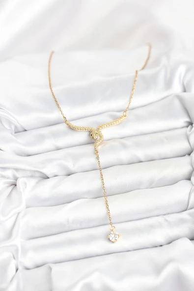 316L Çelik Zincir Gold Renk Yılan Model Y Kolye - TJ-BKO10662 - Resim 2