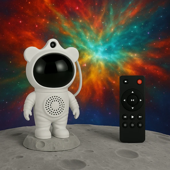 Astronot Tasarımlı Galaxy Projektör  Bluetooth Hoparlörlü Yıldızlı Gece Lambası ürün görseli