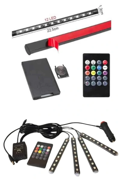 LitaeTrend RGB Işıklı Araç İçi Aydınlatma Kumandalı 12'li Led Işık Renk Değiştirebilen - Resim 4