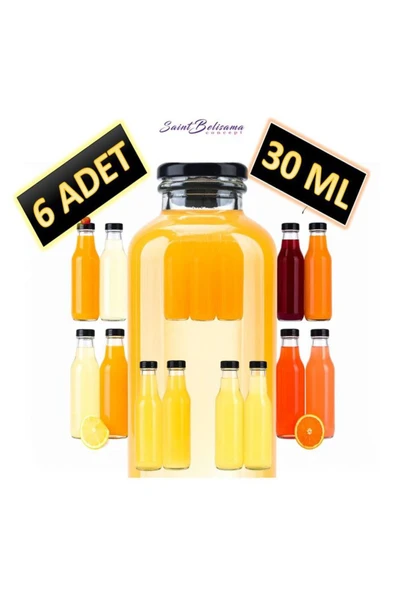 6 ADET - 30 Ml Şeffaf Cam Şişe Siyah Kapak Limonata şişesi Kolonya Şişesi, Meyve Suyu Şişesi, 30 ML ürün görseli